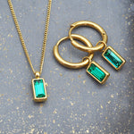 indie and harper dainty emerald green and gold necklace and gold earrings
