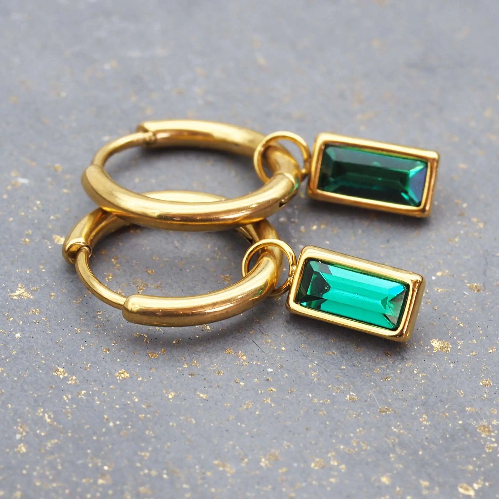 indie and harper dainty green and gold earrings