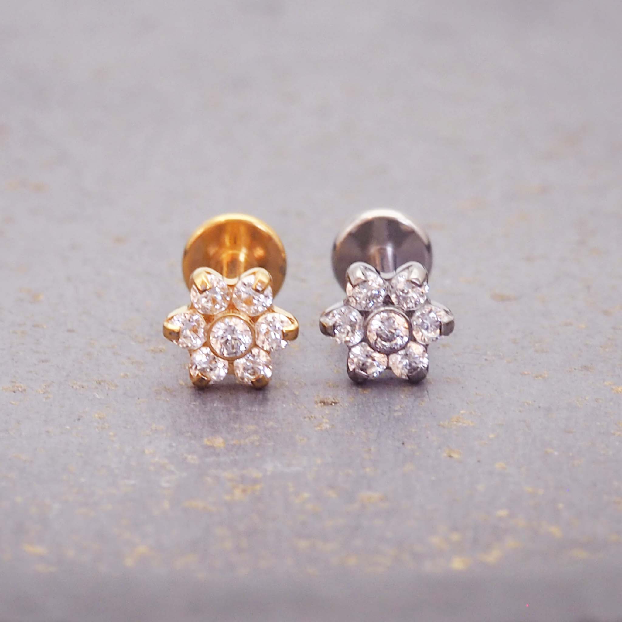 dainty helix flat back earrings - made with dainty cubic zirconia and gold plating over stainless steel - alternative jewellery by online jewellery brand indie and harper