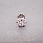 indie and harper silver dainty helix flat back with flower design - made with dainty cubic zirconia and stainless steel