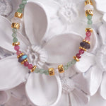 indie and harper dainty goddess beaded bracelet made with pink tourmaline, aventurine, moonstone and labradorite gemstones
