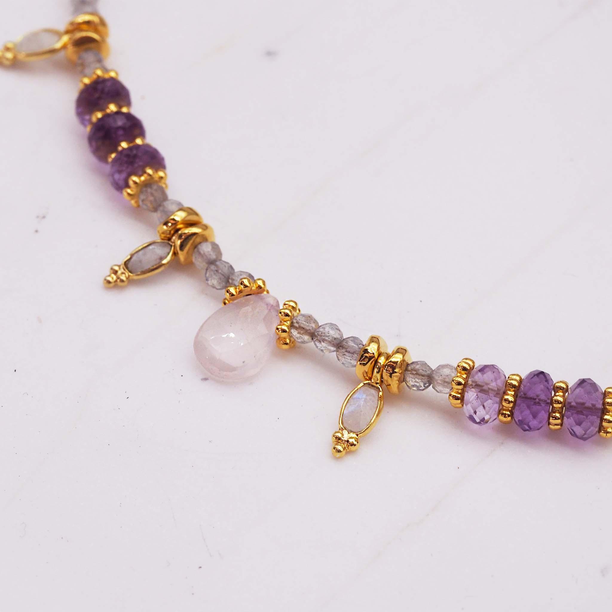indie and harper dainty goddess necklace made with rose quartz, moonstone, labradorite and amethyst - bohemian jewellery australia