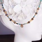 gemstone necklace made with natural turquoise, labradorite and citrine beads with gold plated stainless steel detailing by indie and harper