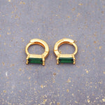 indie and harper dainty gold and green huggie earrings