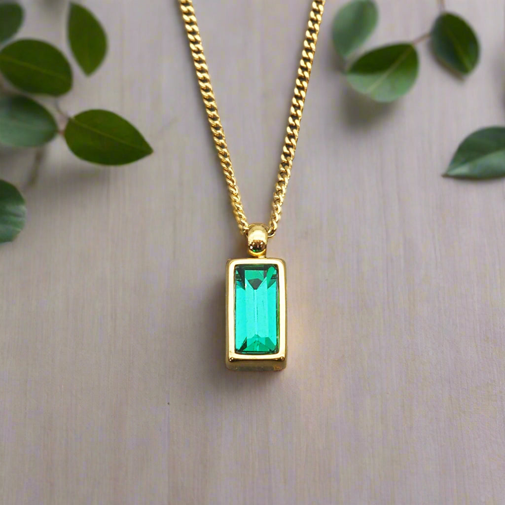 indie and harper dainty emerald green and gold necklace