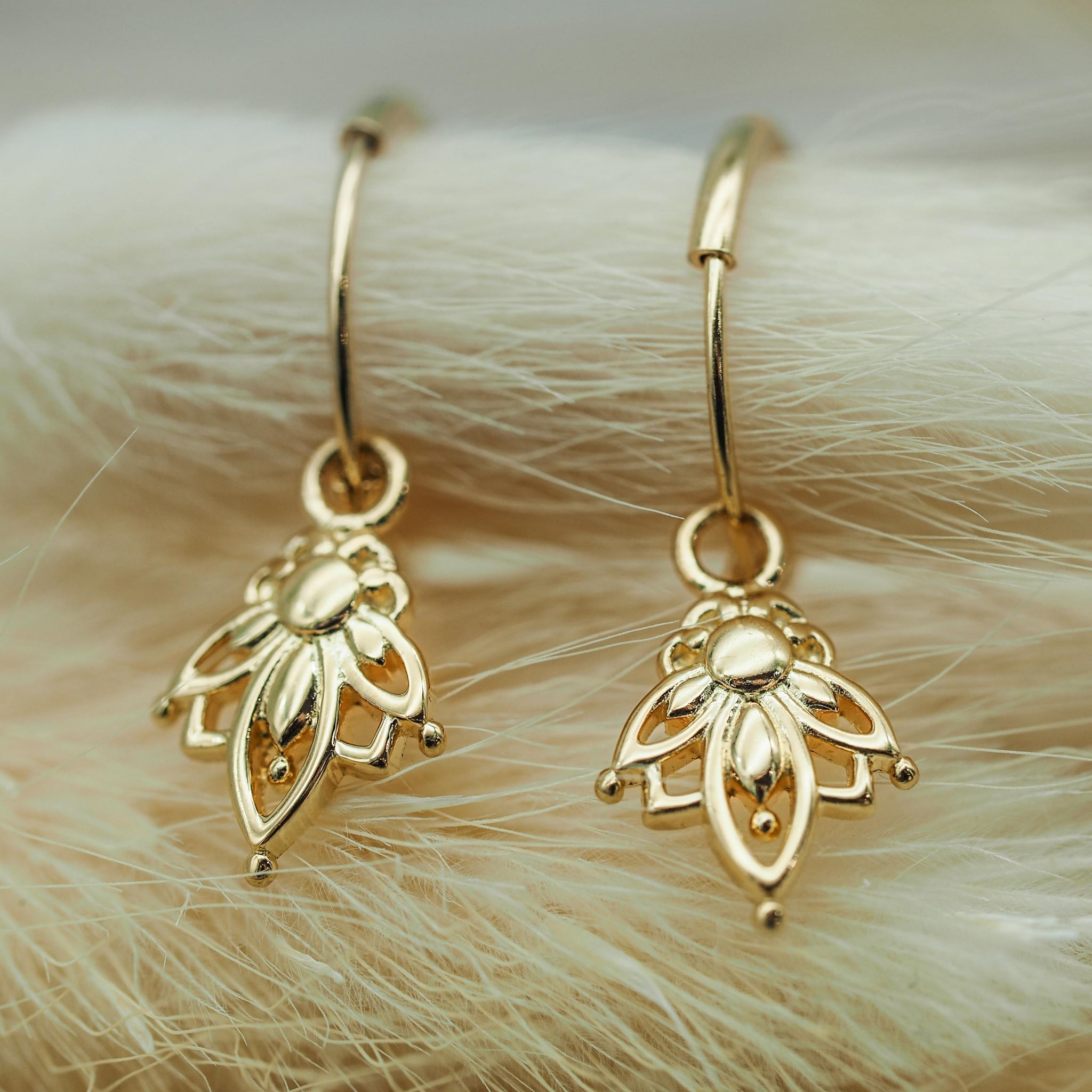 Indie and Harper dainty gold lotus hoop earrings