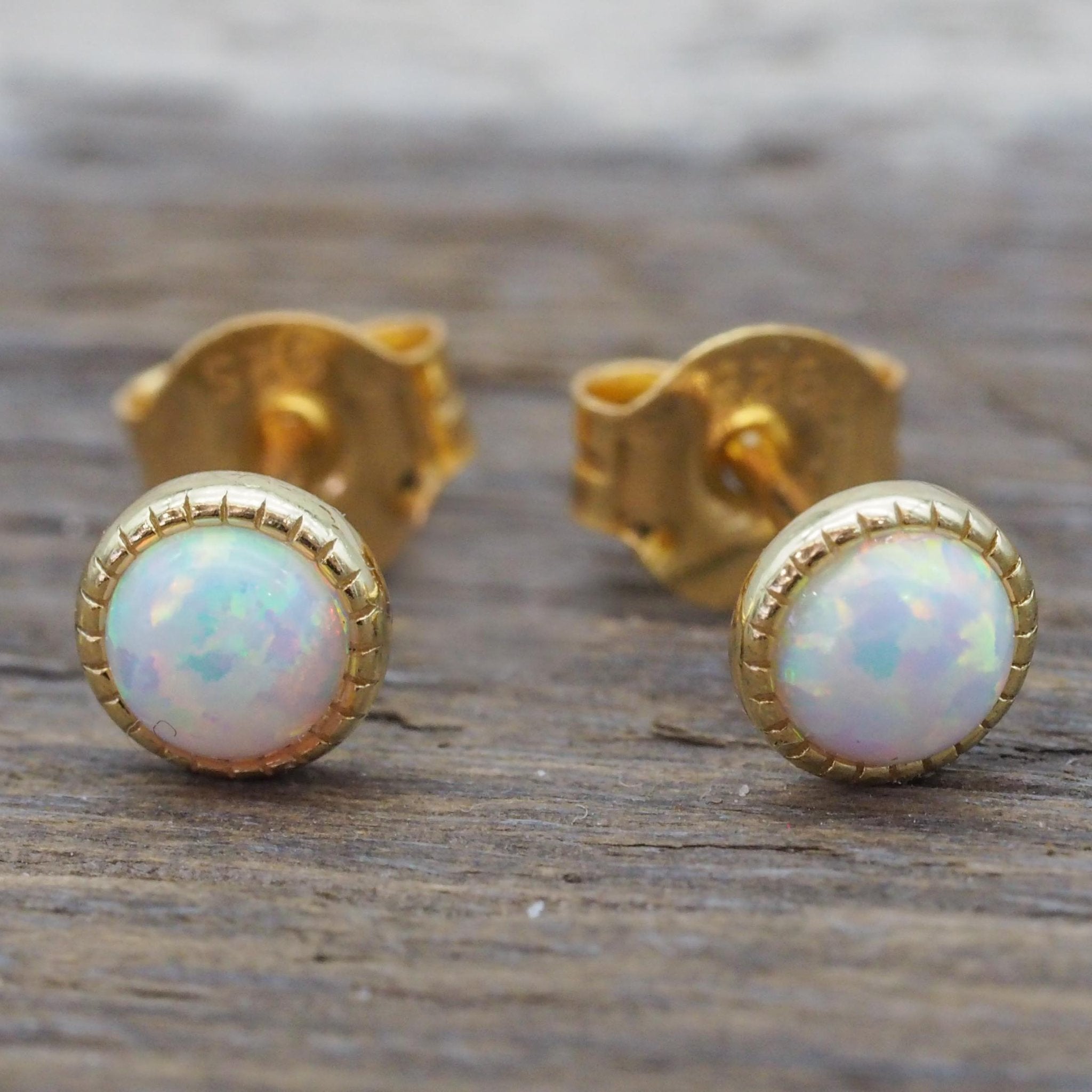 indie and harper dainty gold opal earrings