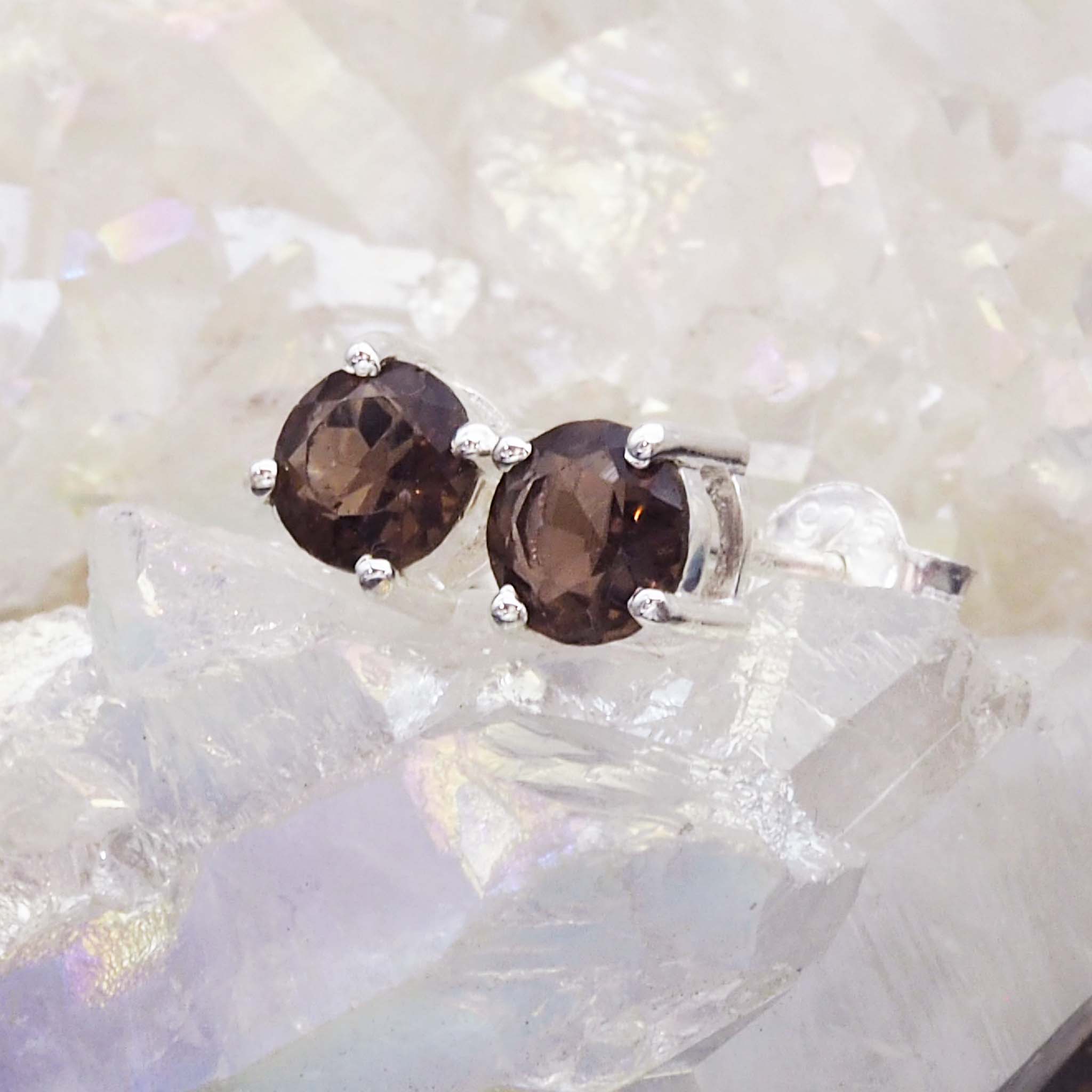 indie and harper dainty smokey quartz stud earrings - womens jewellery Australia