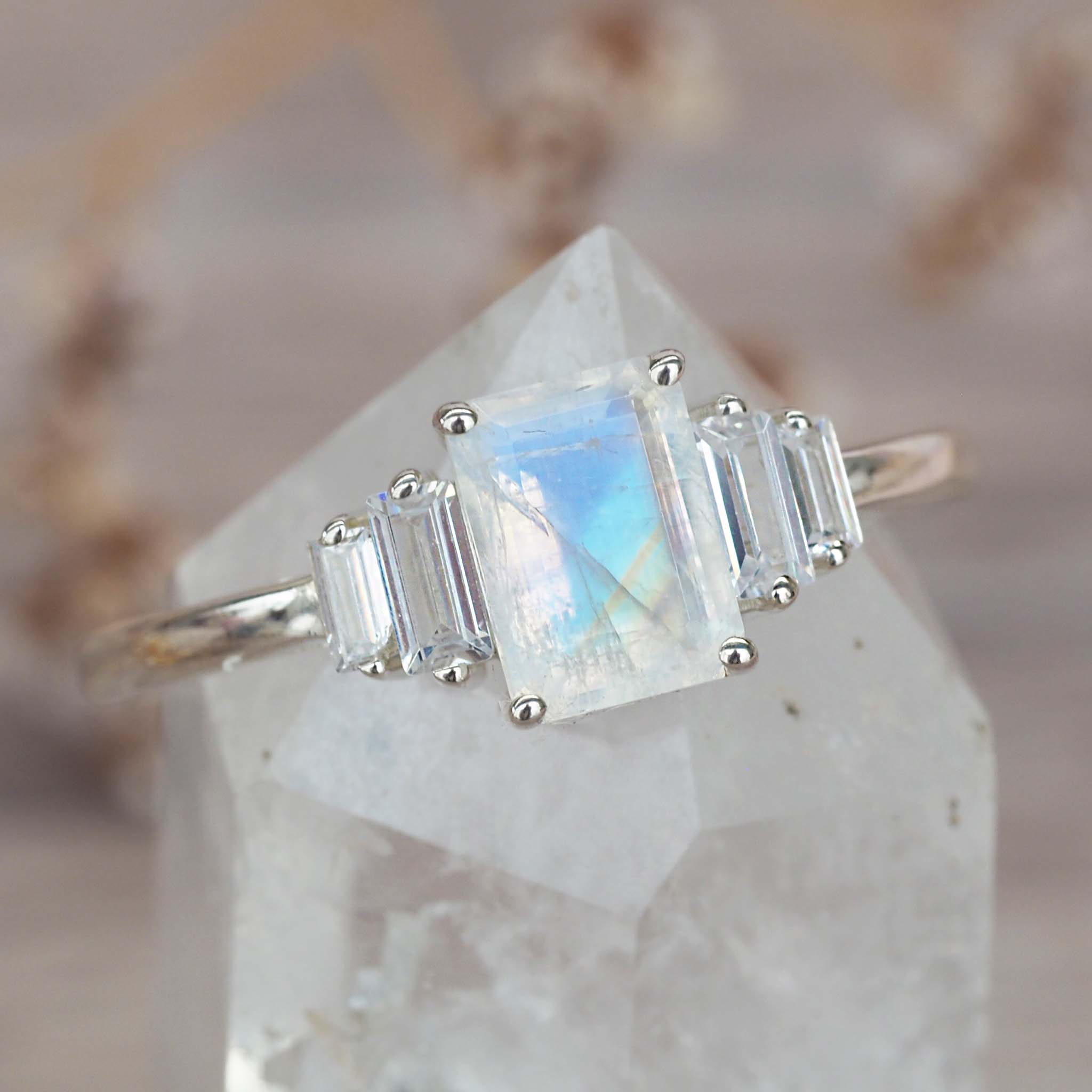 indie and harper Sterling silver white topaz stone and moonstone ring