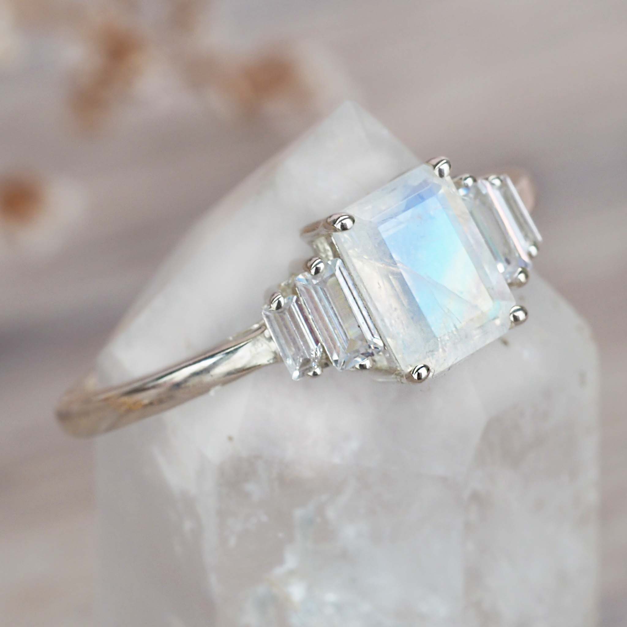 indie and harper Sterling Silver white Topaz and Moonstone Ring