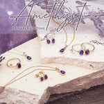 indie and harper february birthstone amethyst jewellery in gold, silver and rose gold