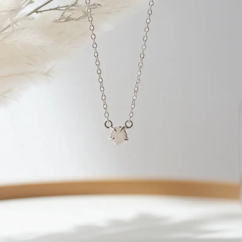 Glacier raw diamond necklace by Indie and Harper in sterling silver, claw-set and designed for everyday wear