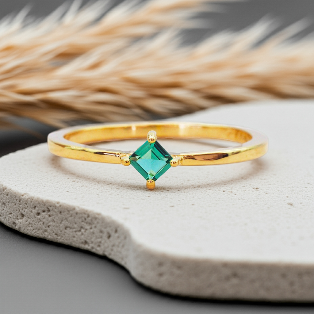 Indie and Harper - gold dainty emerald ring - womens jewellery australia