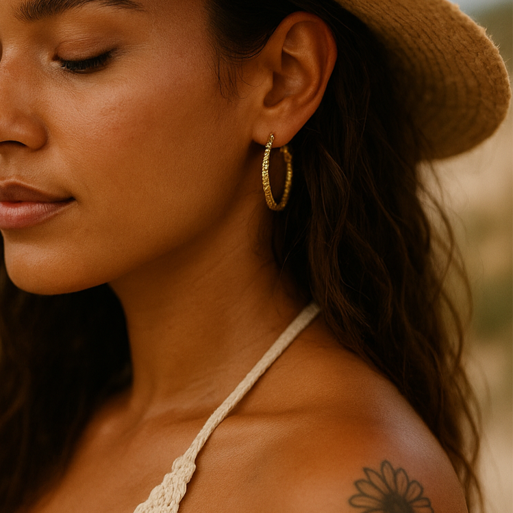 Gold hoop earrings - waterproof jewellery indie and Harper Australia