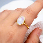 indie and harper Gold Moonstone Ring being worn