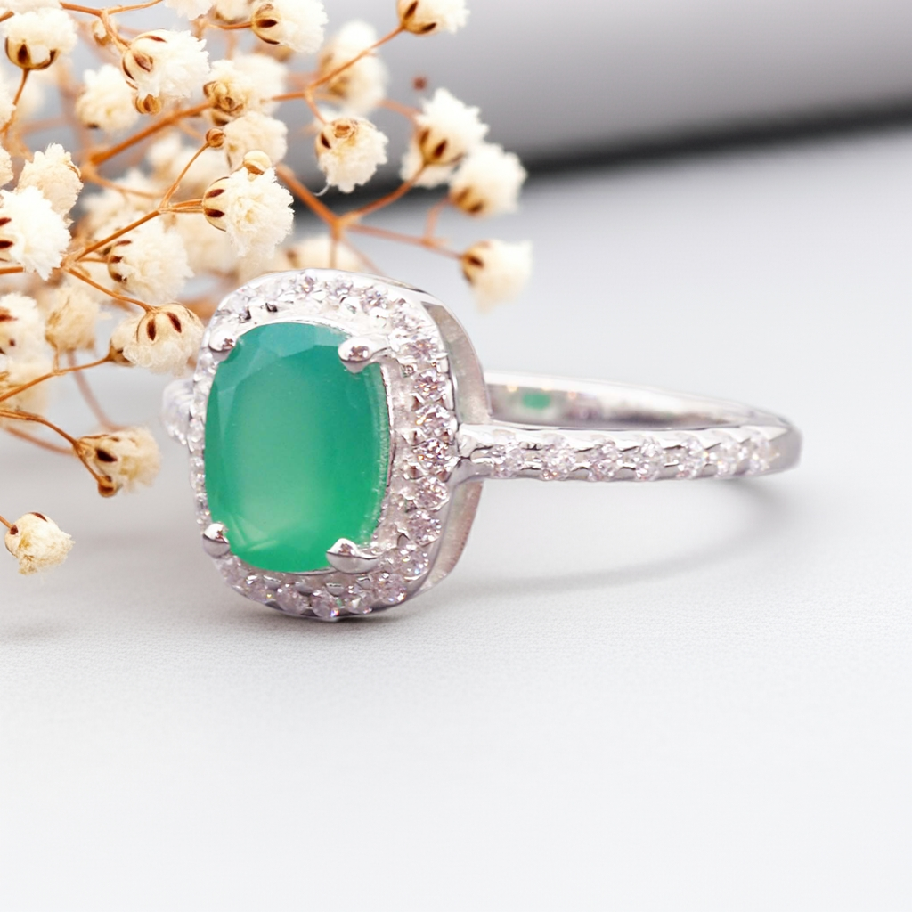 indie and harper sterling silver green onyx and white topaz ring