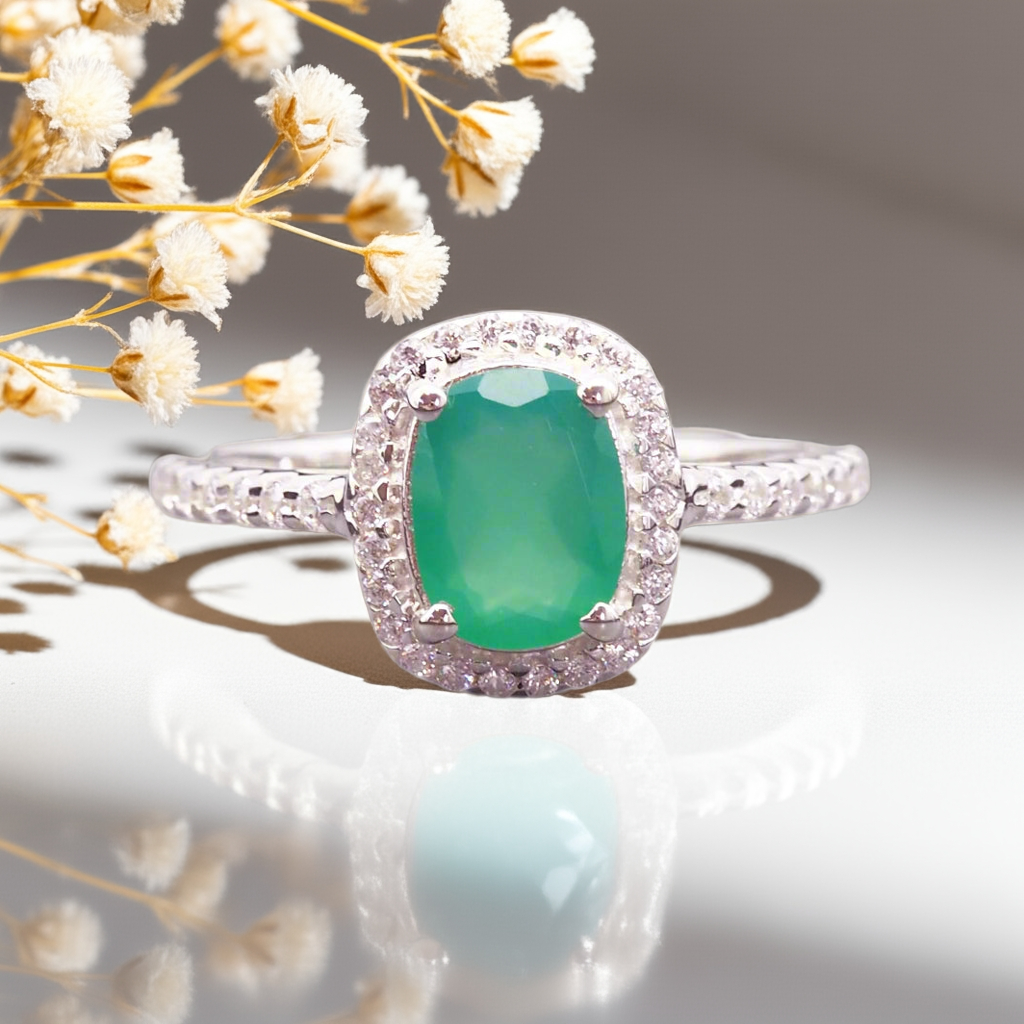 sterling silver Green Onyx and White Topaz Ring