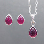 silver July Birthstone ruby earrings and ruby necklace by indie and harper australia