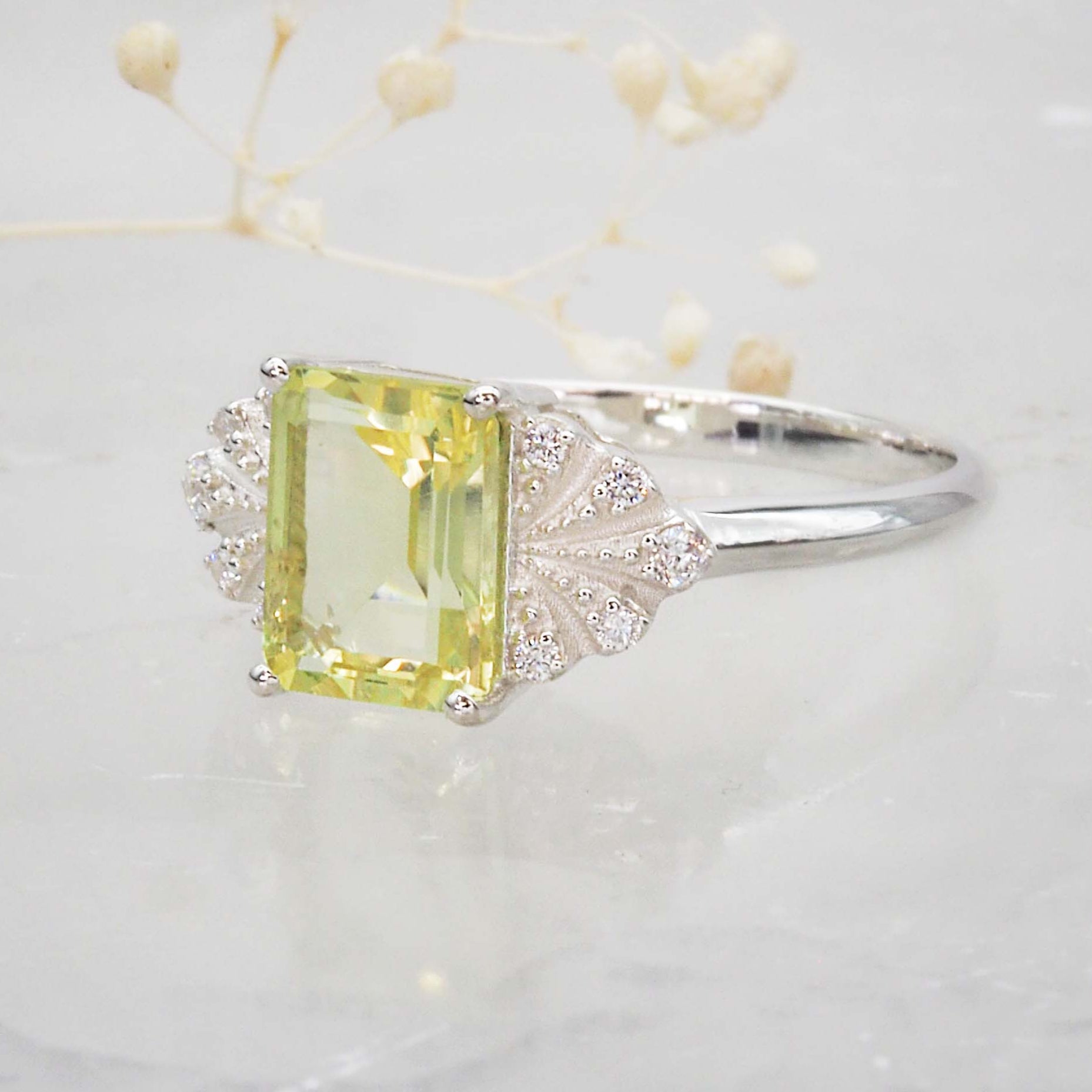 sterling silver White topaz and lemon quartz ring by indie and Harper jewellery australia