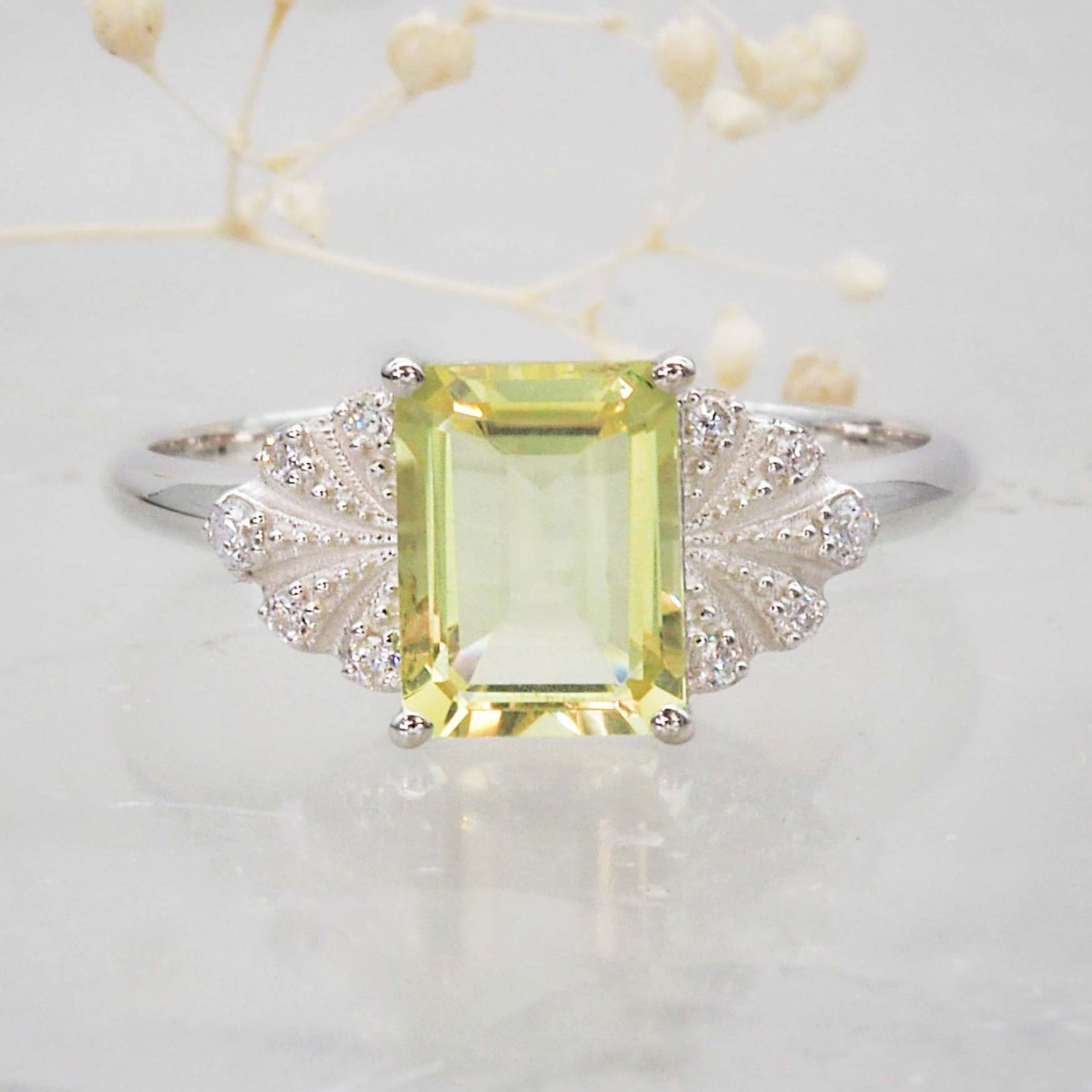 White topaz and lemon quartz ring by indie and Harper jewellery australia