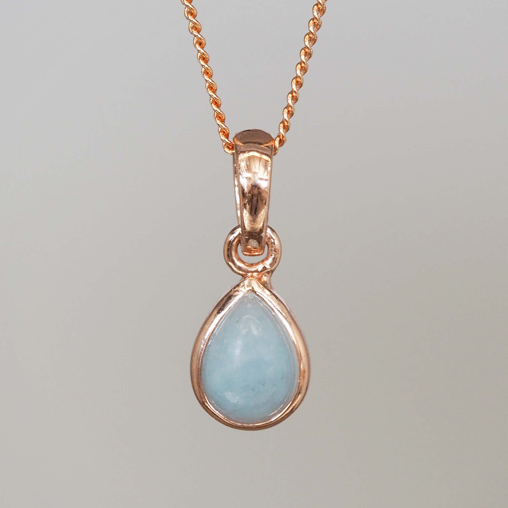 Rose gold March birthstone aquamarine necklace by indie and Harper Australia 