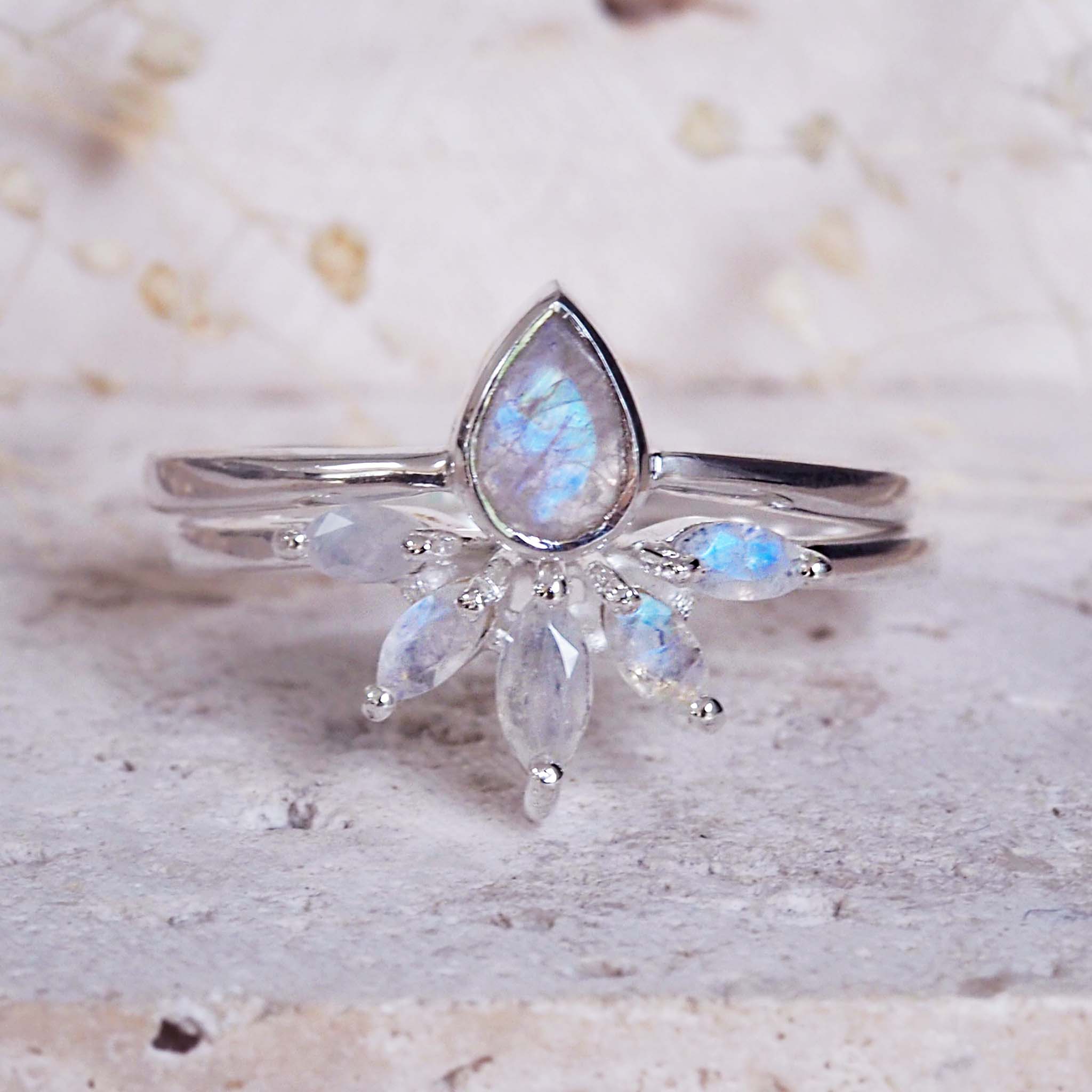 indie and harper stacking ring made with sterling silver and beautiful natural moonstones - women's stacking rings by indie and harper