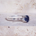 indie and harper sterling silver dainty ring with natural sapphire gemstone