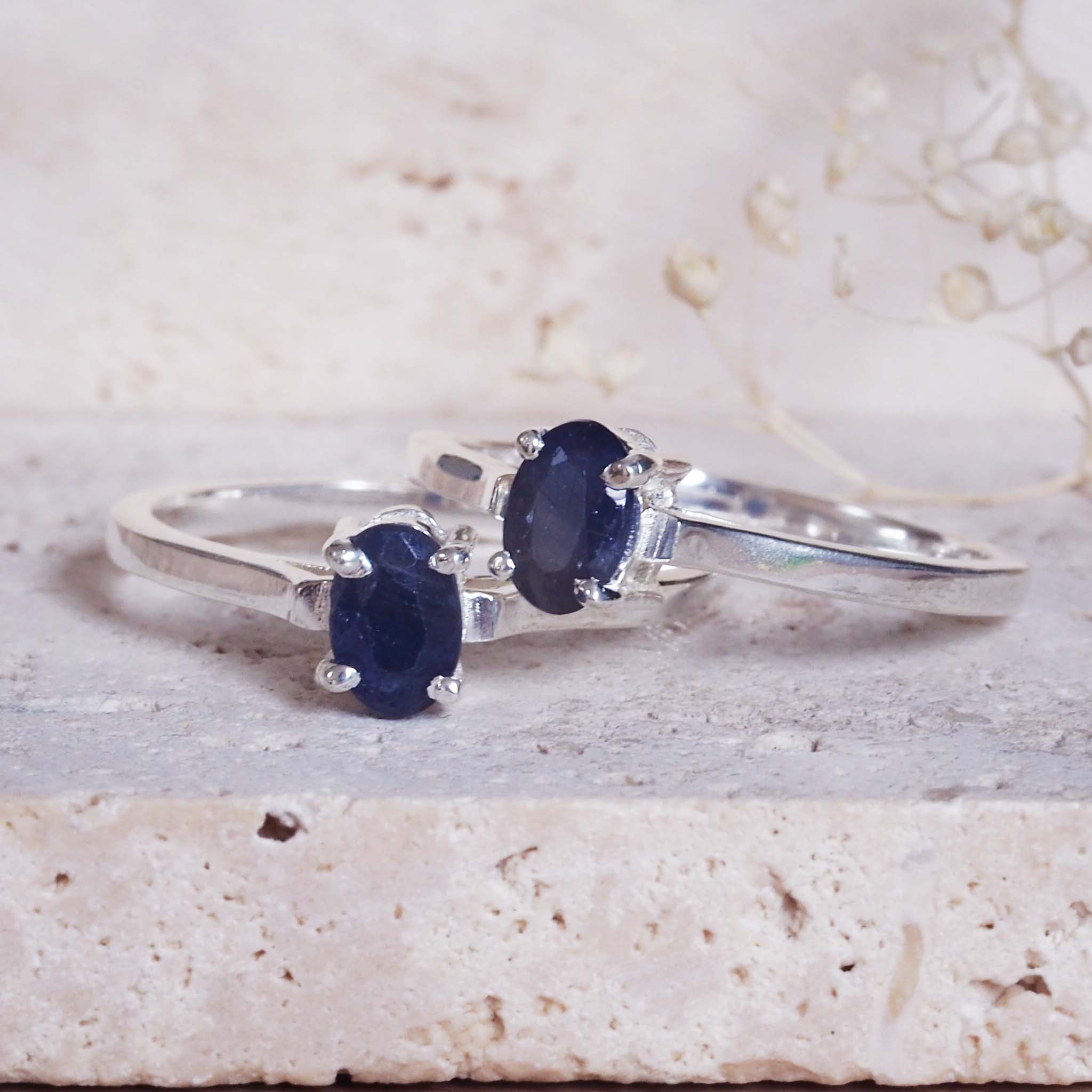 indie and harper dainty sterling silver ring made with natural blue sapphire