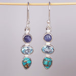 natural gemstone earrings made with tanzanite, topaz and turquoise - gemstone jewellery by Australian jewellery brands indie and harper