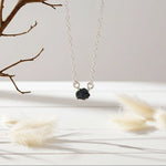 Ocean raw diamond necklace by Indie and Harper in sterling silver, blue green raw diamond pendant on fine chain