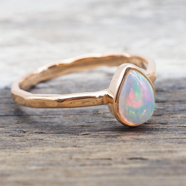 indie and harper rose gold october birthstone opal ring