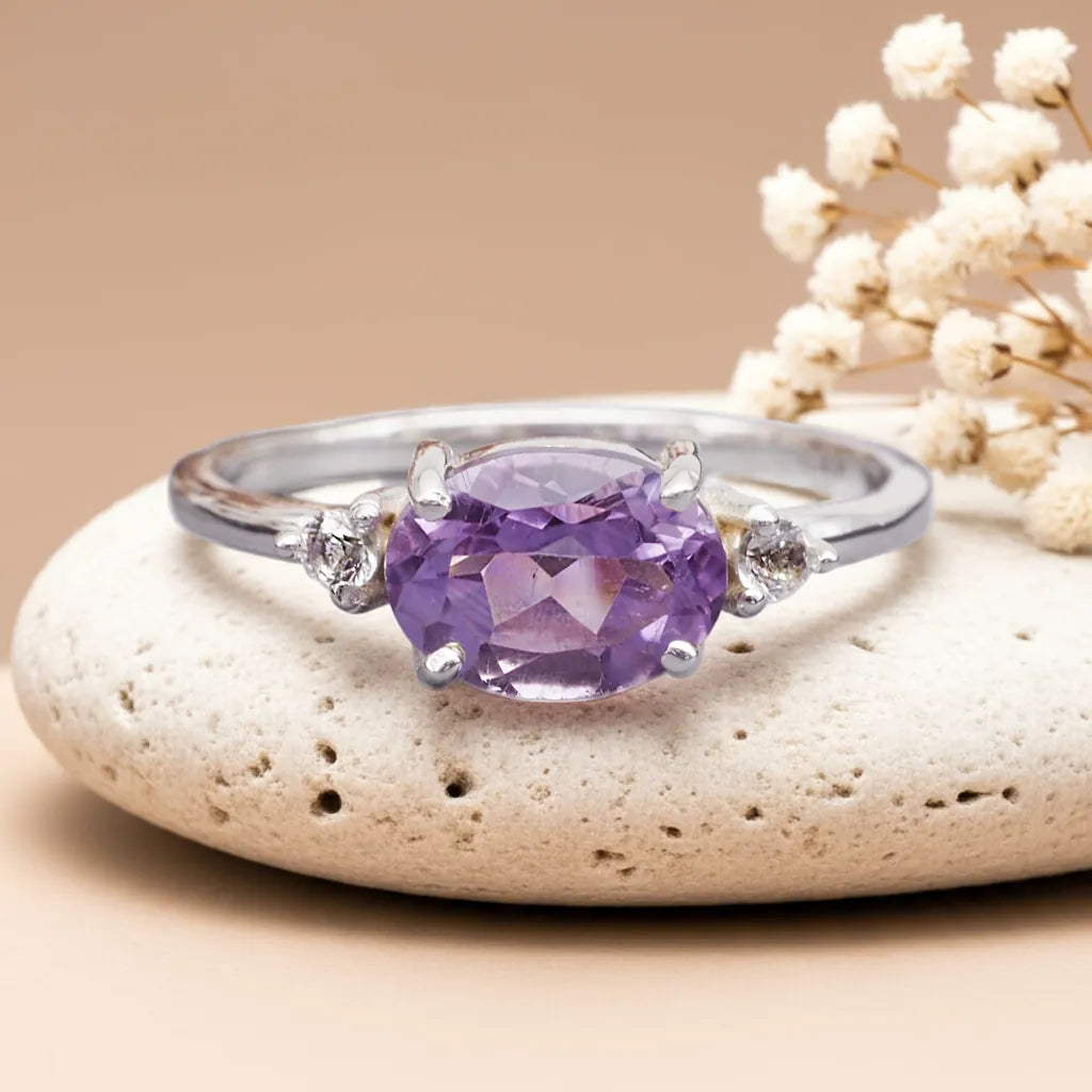 sterling silver white topaz and pink amethyst ring by indie and harper jewellery australia