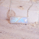 indie and harper sterling silver necklace with natural rainbow moonstone