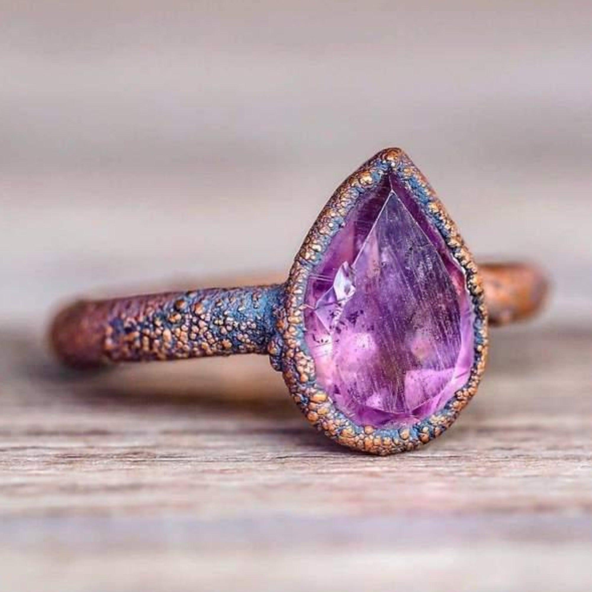 Indie and Harper recycled copper and amethyst ring - womens boho jewellery australia