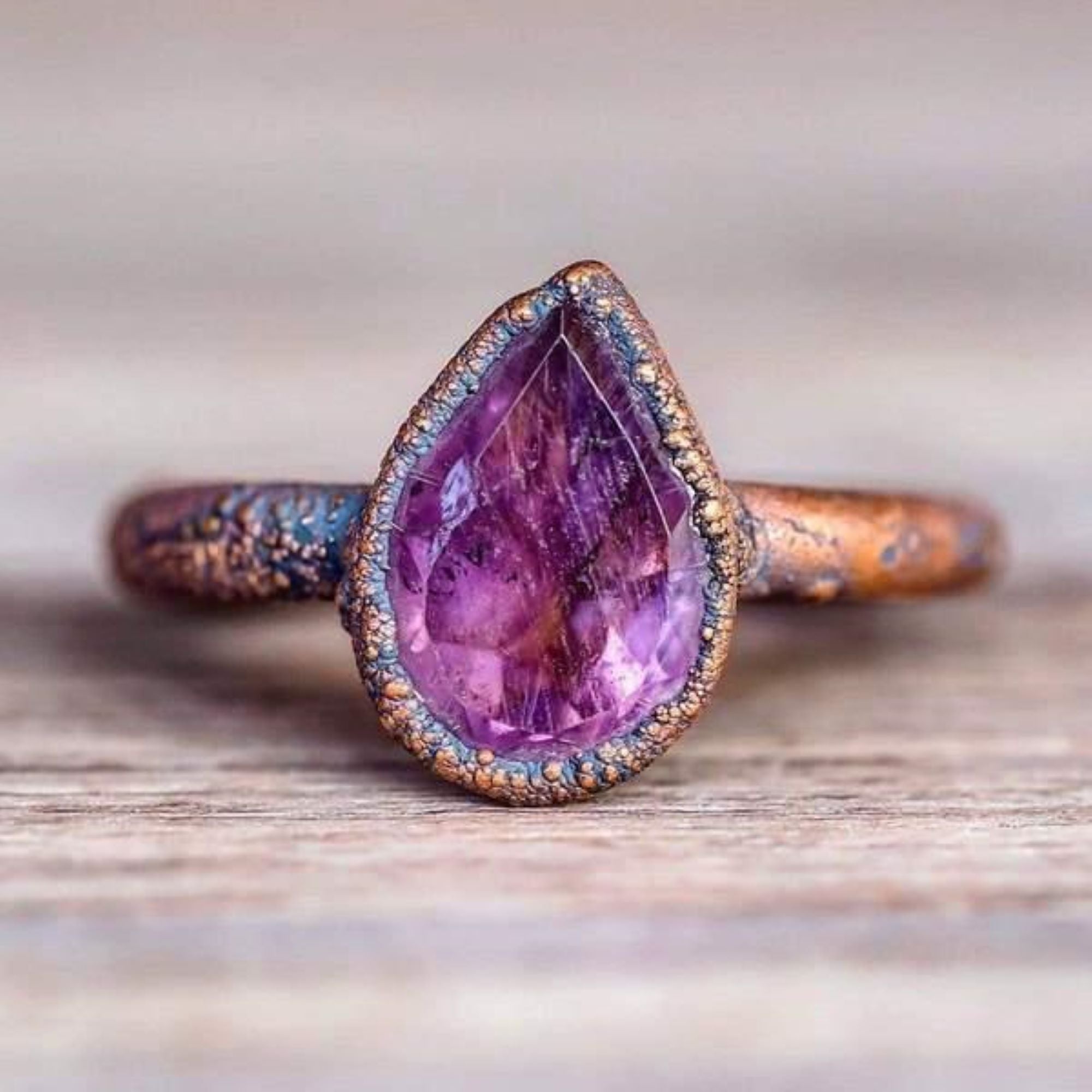 Indie and Harper recycled copper and amethyst ring - womens boho jewellery