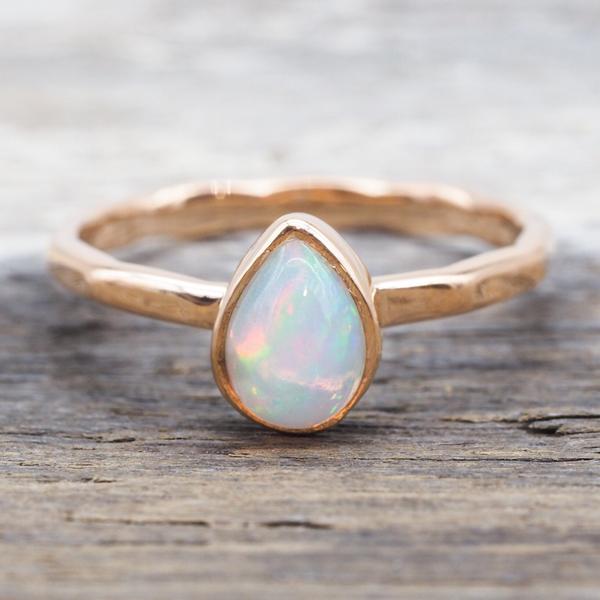 indie and harper rose gold october birthstone opal ring