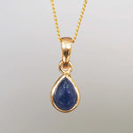 Gold september birthstone sapphire necklace by indie and harper