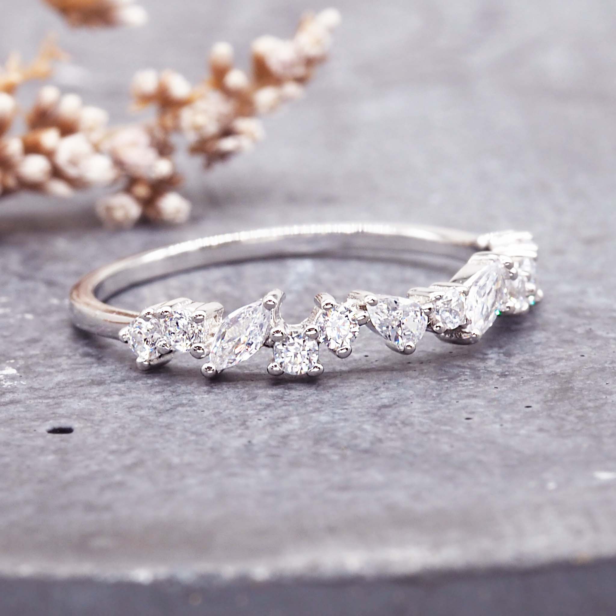 Indie and Harper dainty sterling silver cetus ring embellished with cubic zirconias