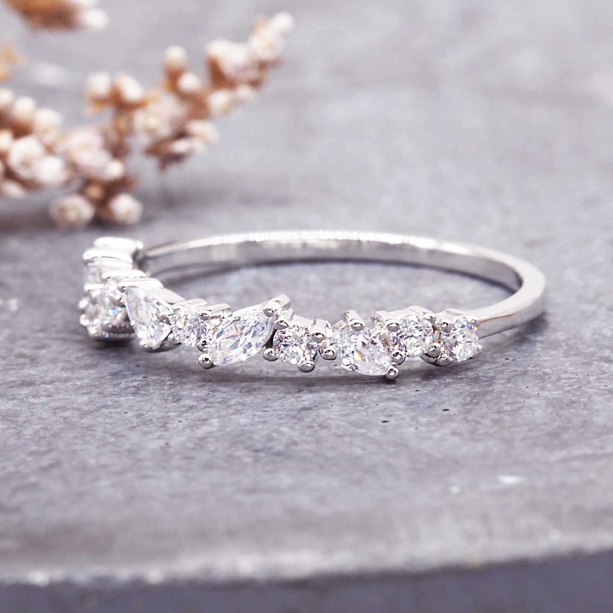 Indie and Harper dainty sterling silver cetus ring embellished with cubic zirconias