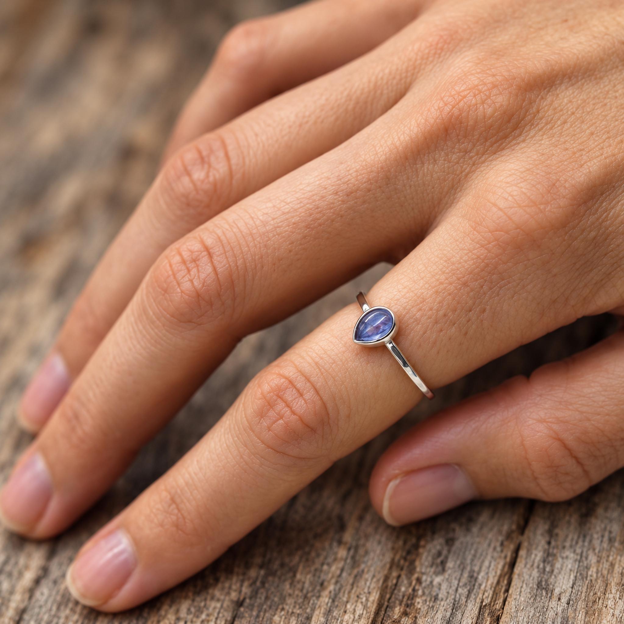 sterling silver December Birthstone Tanzanite Ring being worn