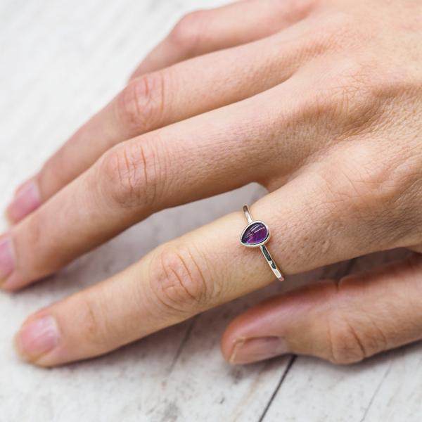 indie and harper sterling silver february birthstone amethyst ring being worn