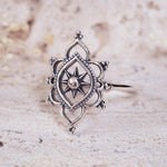 bohemian ring made with sterling silver and mandala design - women's rings online by indie and harper