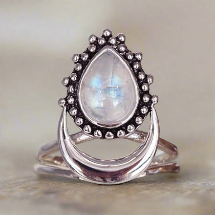 Indie and Harper sterling silver half moon moonstone ring - moonstone jewellery australia