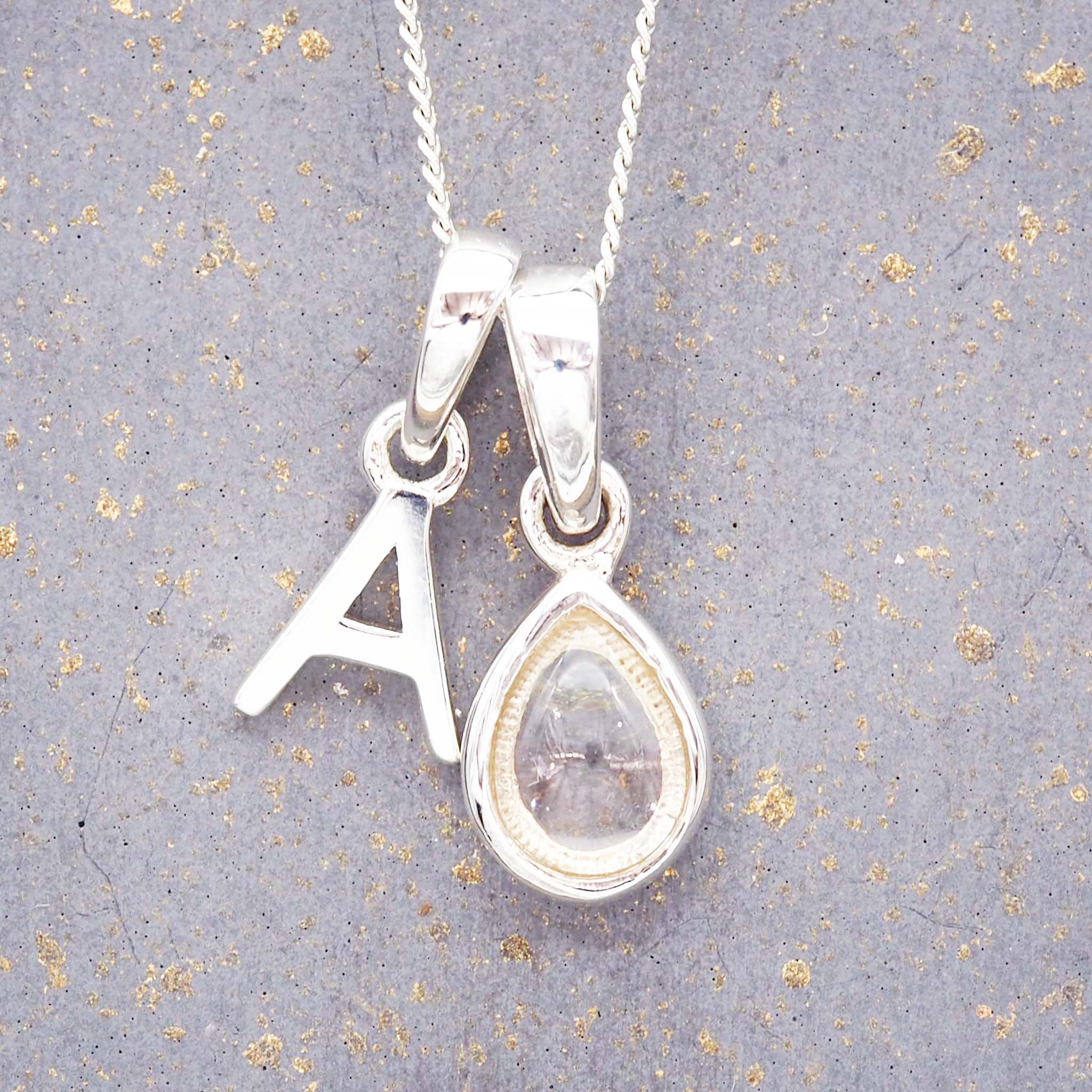 indie and harper sterling silver initial a pendant and april birthstone necklace