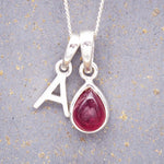 sterling silver initial a pendant and july birthstone ruby necklace by indie and harper australia