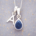 indie and harper sterling silver a initial and september birthstone sapphire necklace