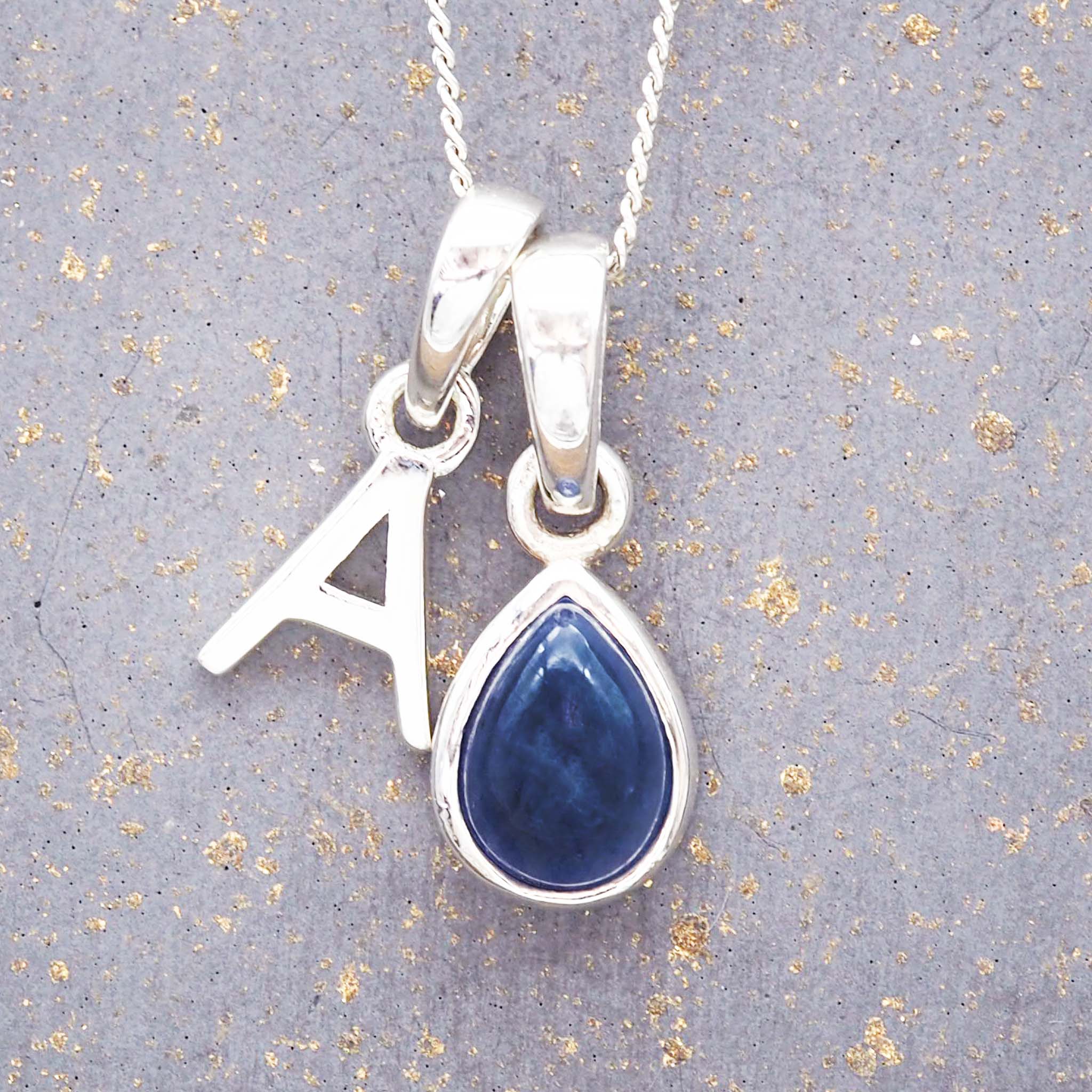 indie and harper sterling silver a initial and september birthstone sapphire necklace
