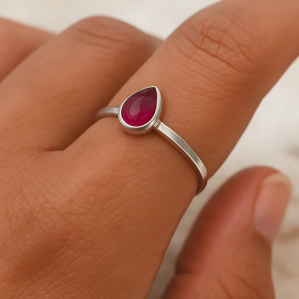 sterling silver january birthstone garner ring being worn by indie and harper australia jewellery