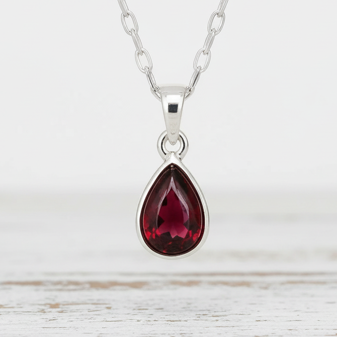 indie and harper sterling silver january birthstone garnet necklace