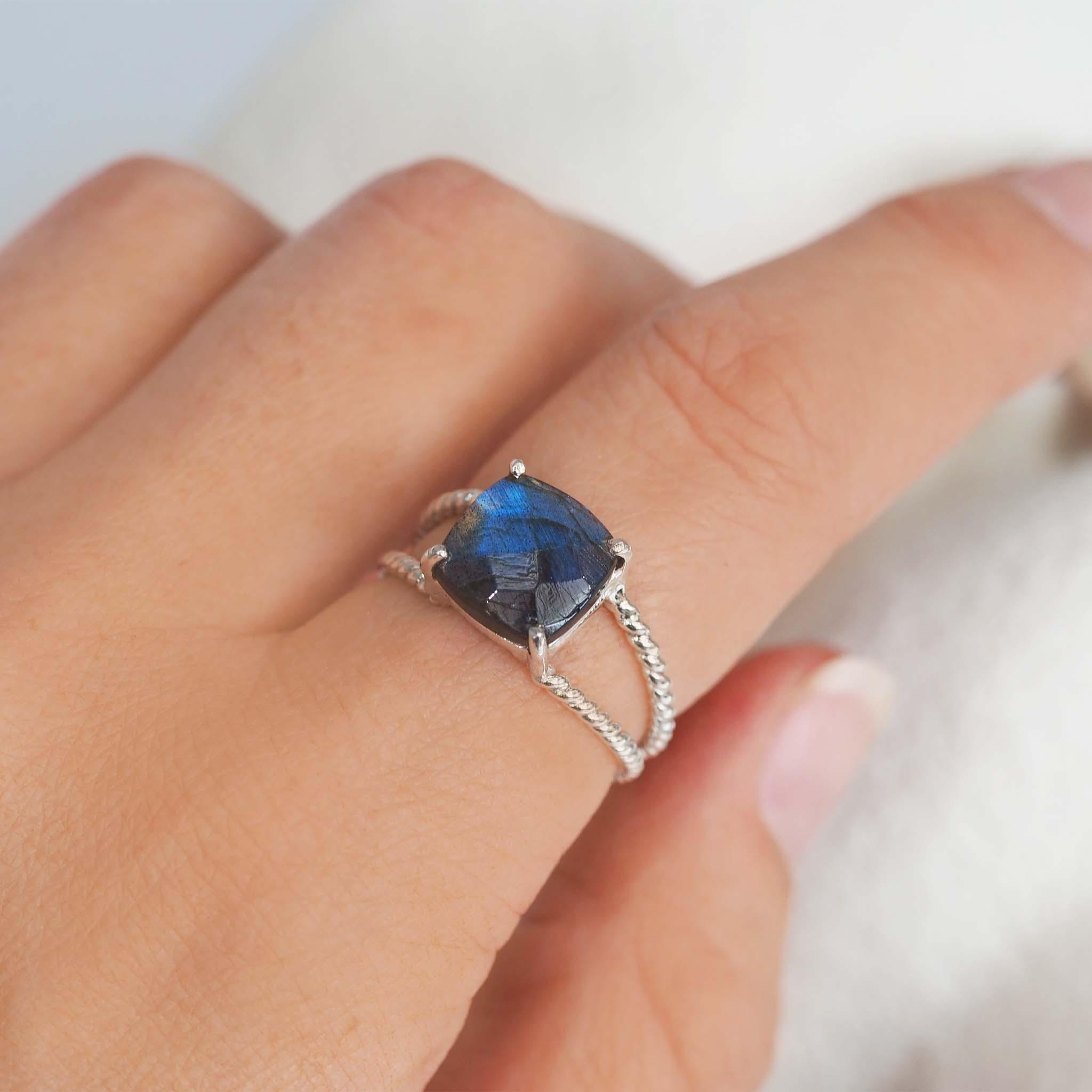 silver Labradorite double twist Ring by indie and harper Australia 